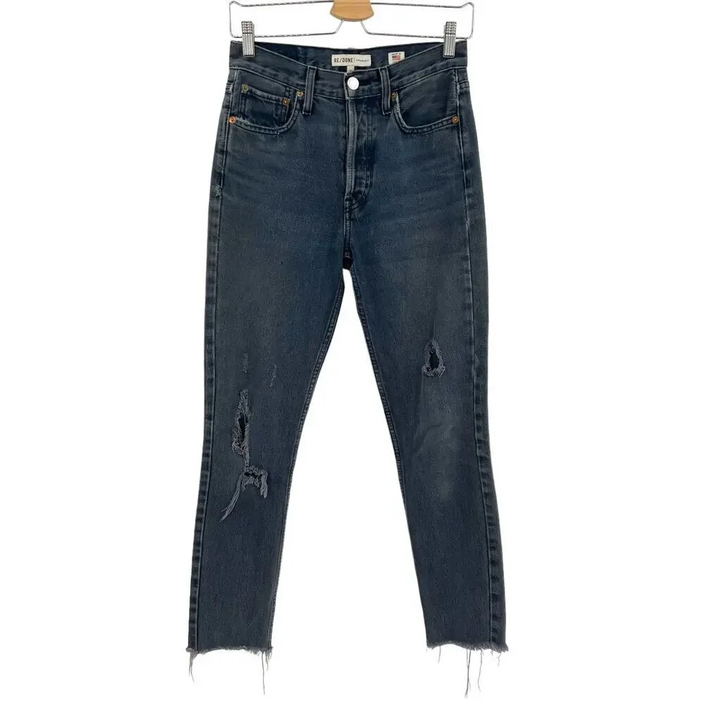 Re/Done Originals 90s High Rise‎ Jeans Worn Black Destroyed Size 25